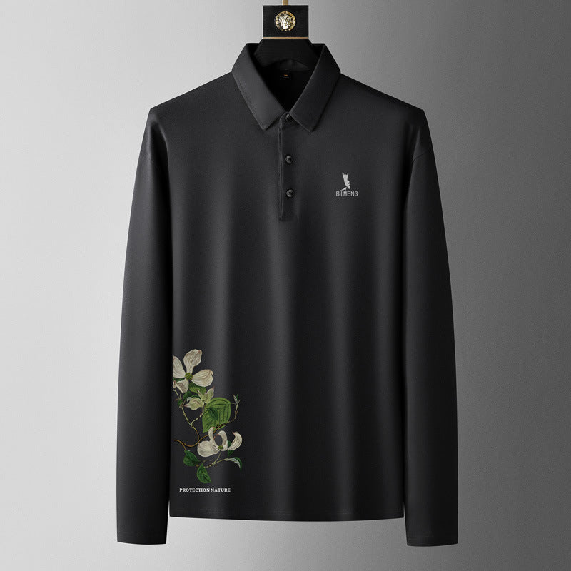 Fat guy lapel long-sleeved T-shirt men's plus size polo shirt fat youth autumn T-shirt bottoming shirt