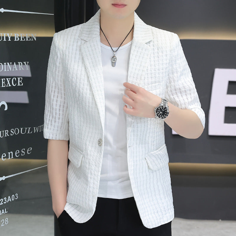 Summer half sleeve thin suit Korean style men's half sleeve fashionable fashionable jacket slim fit trendy summer small suit