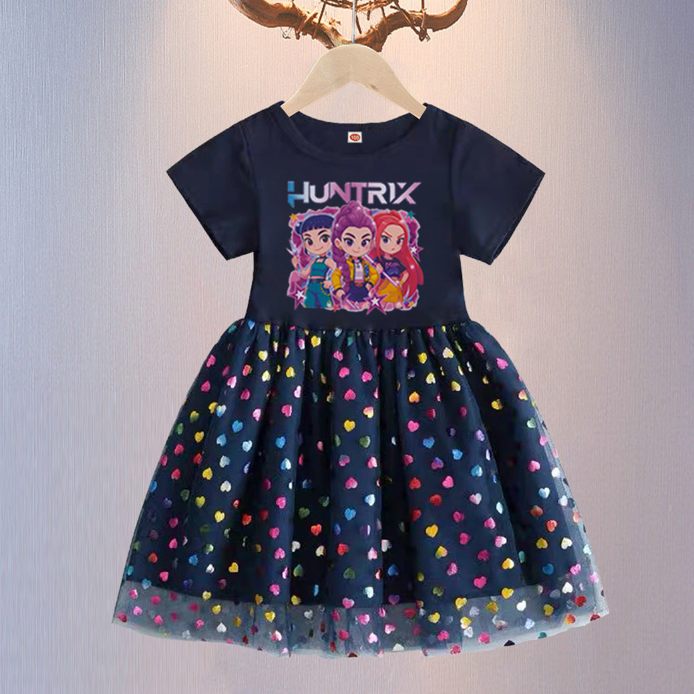 New Girls Dress Summer Short-Sleeved Princess Dress Children's Clothing Children's Gauze Skirt Girl Skirt Hunter Witch Group