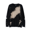TIDE CARD LOG | Autumn and winter high street fashionable design faded pin ripped couple round neck loose sweater