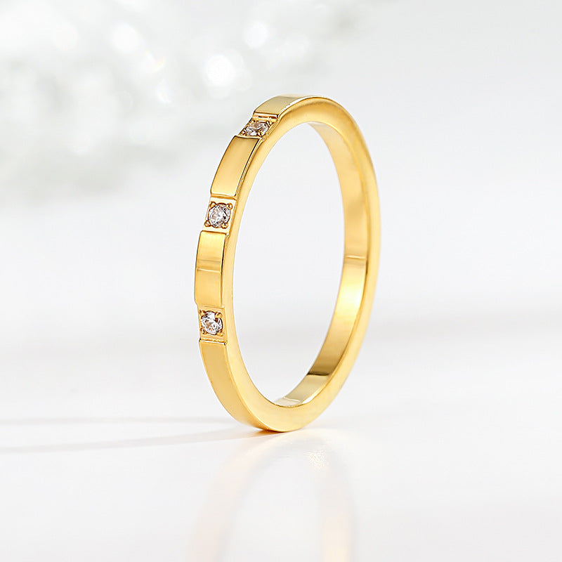 Wish Elegant Korean Style Simple Titanium Steel Ring Women's Diamond Stainless Steel Ring Couple's Fashion Internet Celebrity Ring