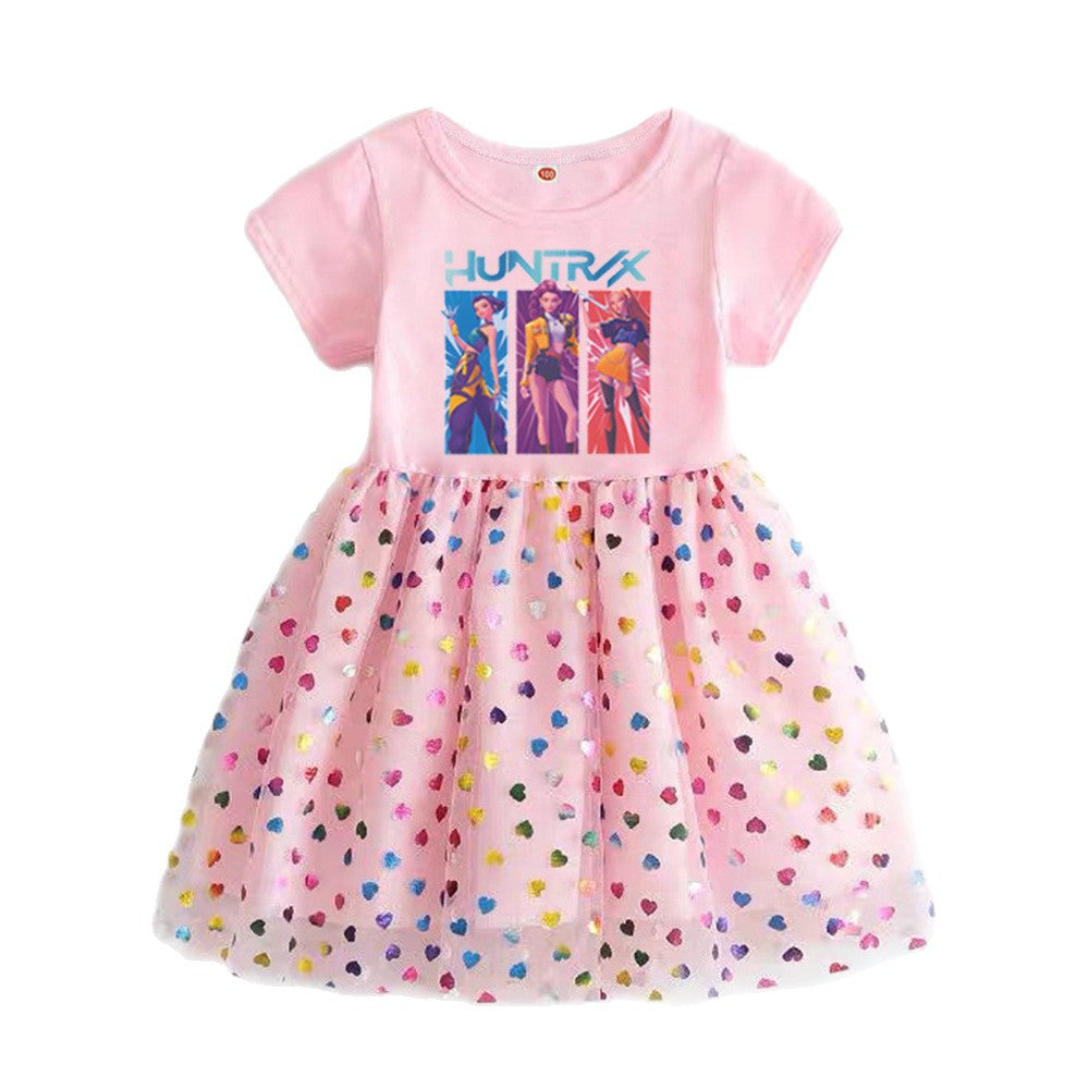 New Girls Dress Summer Short-Sleeved Princess Dress Children's Clothing Children's Gauze Skirt Girl Skirt Hunter Witch Group