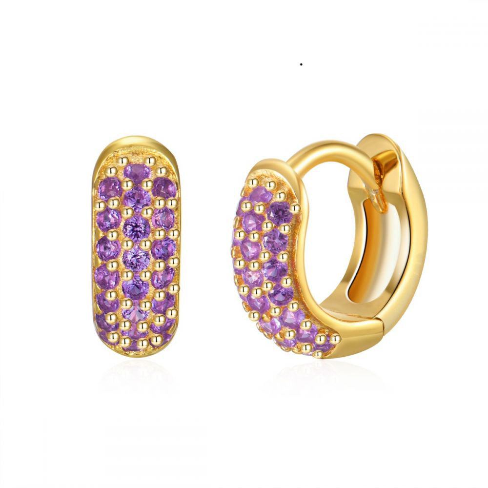 European and American Classic Ins Style Color Zircon Light Luxury Heavy Industry Round Ear Buckle Trendy high quality 24K Gold Plated Earrings