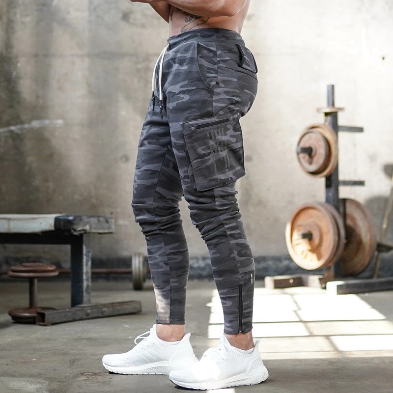 Cross-Border Men's Casual Versatile Sports Overalls Cotton Running Fitness Camouflage Trousers Zipper Decorative Trousers