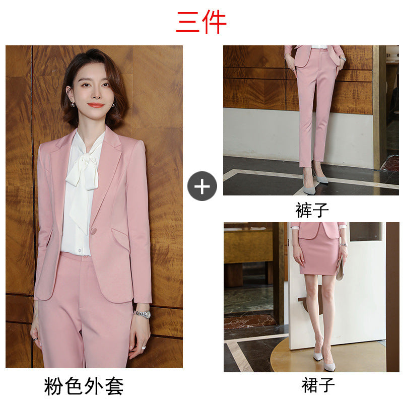 2023 autumn and winter professional style suit female manager professional attire temperament goddess fan sense suit suit pink small suit
