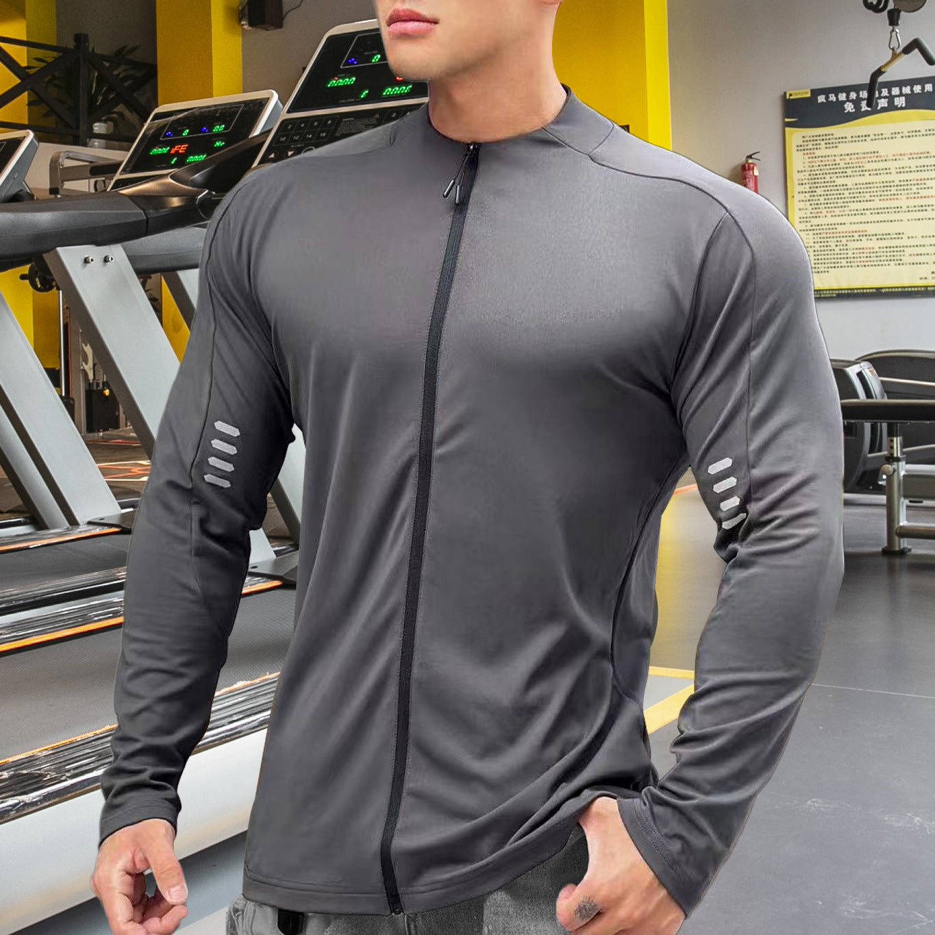 Cross-border New Men's Zipper Long-sleeved Top Training All-match Men's Loose Autumn Sports Long-sleeved T-shirt Breathable Men