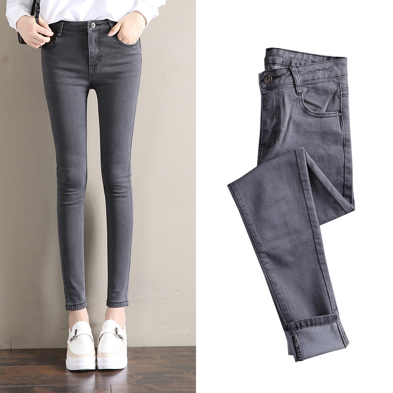 Dark Blue Jeans Women's 2023 New Summer High Waist Summer Thin Stretch Slim-Fit Small Feet Nine-point Tight