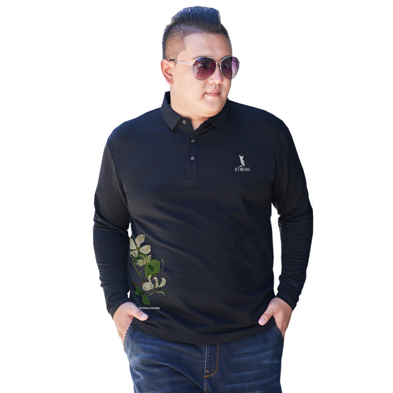 Fat guy lapel long-sleeved T-shirt men's plus size polo shirt fat youth autumn T-shirt bottoming shirt