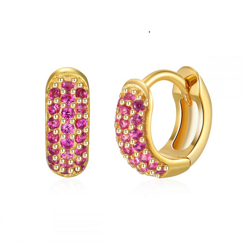 European and American Classic Ins Style Color Zircon Light Luxury Heavy Industry Round Ear Buckle Trendy high quality 24K Gold Plated Earrings