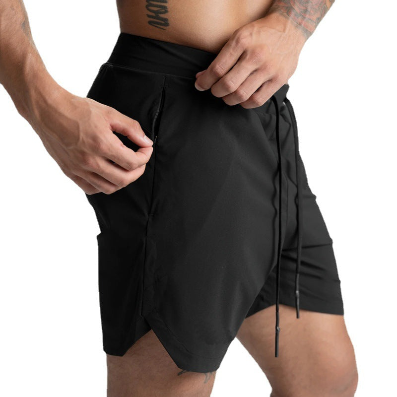 Crazy muscle men's shorts single layer woven quick-drying solid color running fitness sports casual American fifth pants