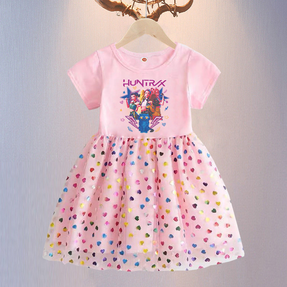 New Girls Dress Summer Short-Sleeved Princess Dress Children's Clothing Children's Gauze Skirt Girl Skirt Hunter Witch Group