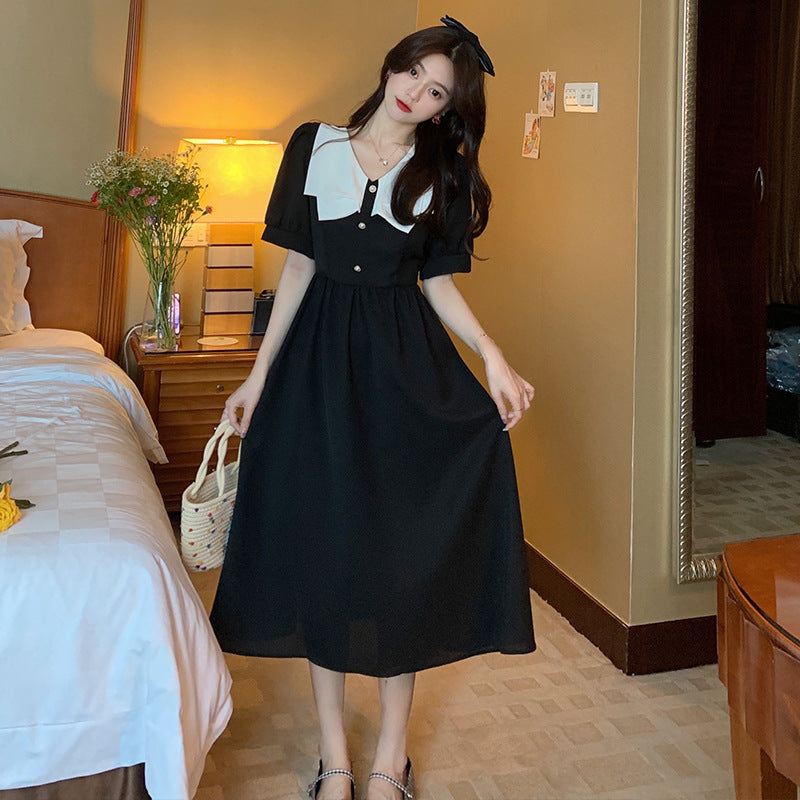 Little Black Dress for Women, 2026 Spring New French Retro Tea Break Hepburn Style Elegant Waist-Slimming Long Dress