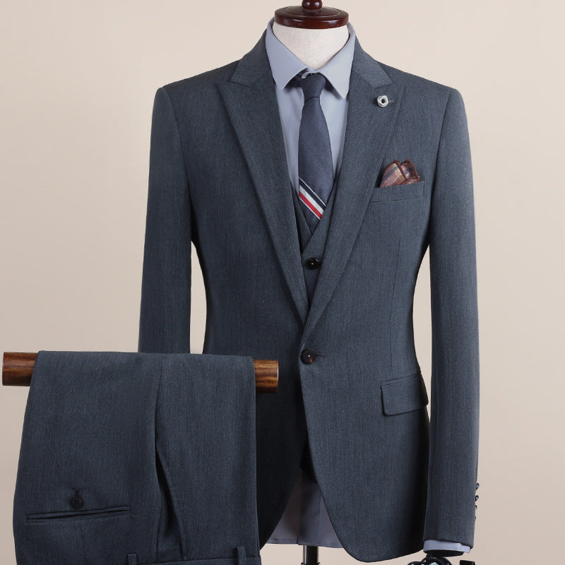 Men's Suit One-Button Three-Piece Set Wedding Groomsman Tuxedo Small Suit Men's Business Formal Wear