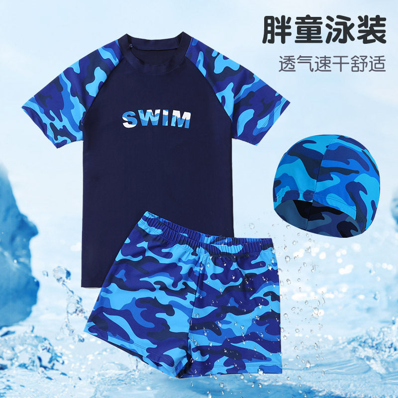 Cross-border Swimwear Children's Swimwear Foreign Trade Big Boys Split Swimwear Plus Fat Loose Quick-drying Fat Children
