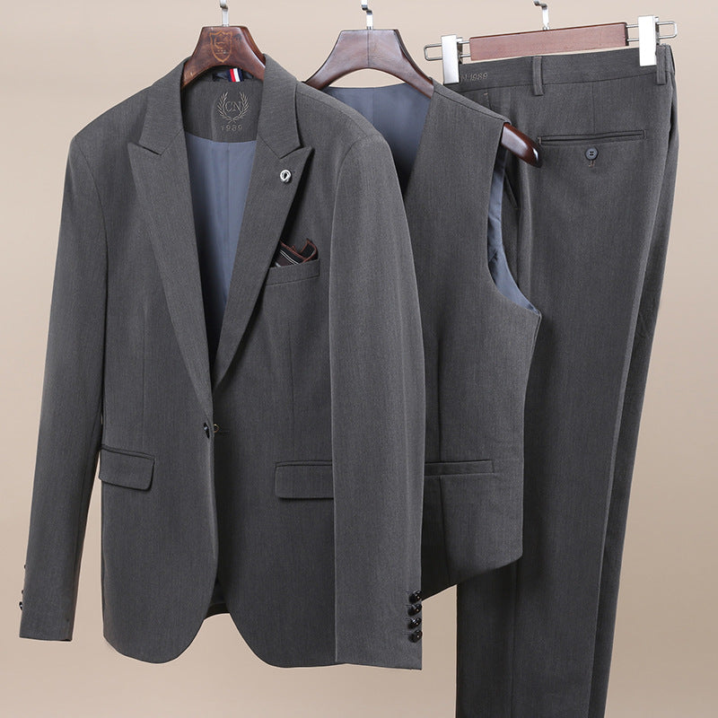 Men's Suit One-Button Three-Piece Set Wedding Groomsman Tuxedo Small Suit Men's Business Formal Wear