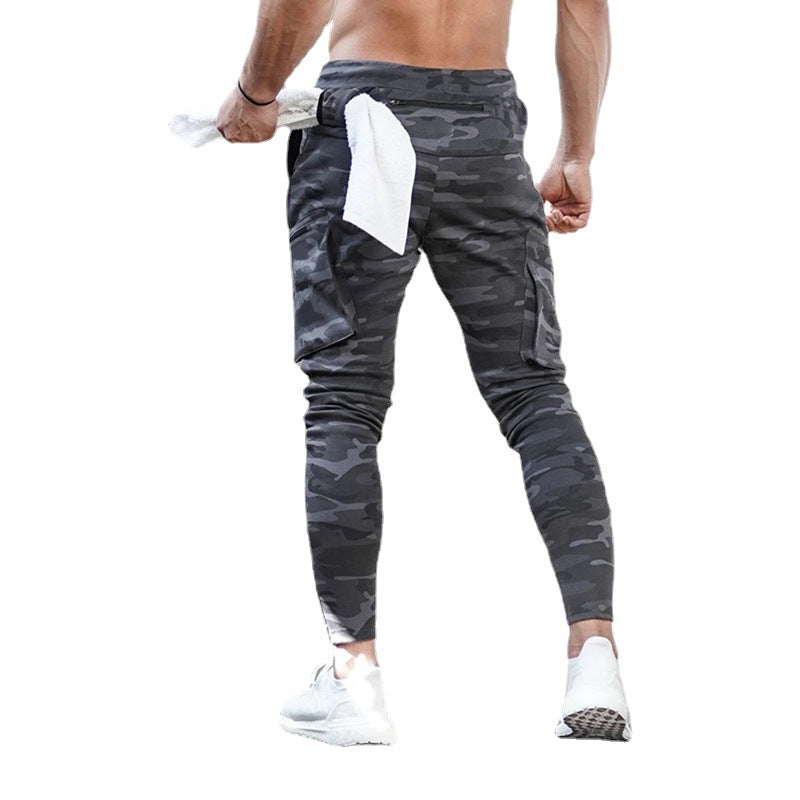 Cross-Border Men's Casual Versatile Sports Overalls Cotton Running Fitness Camouflage Trousers Zipper Decorative Trousers