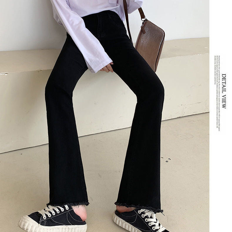 Summer Women's Ruffled Jeans Women's Thin New Micro-flared Pants High Waist Slimming Korean Style Trendy Long Pants for Students