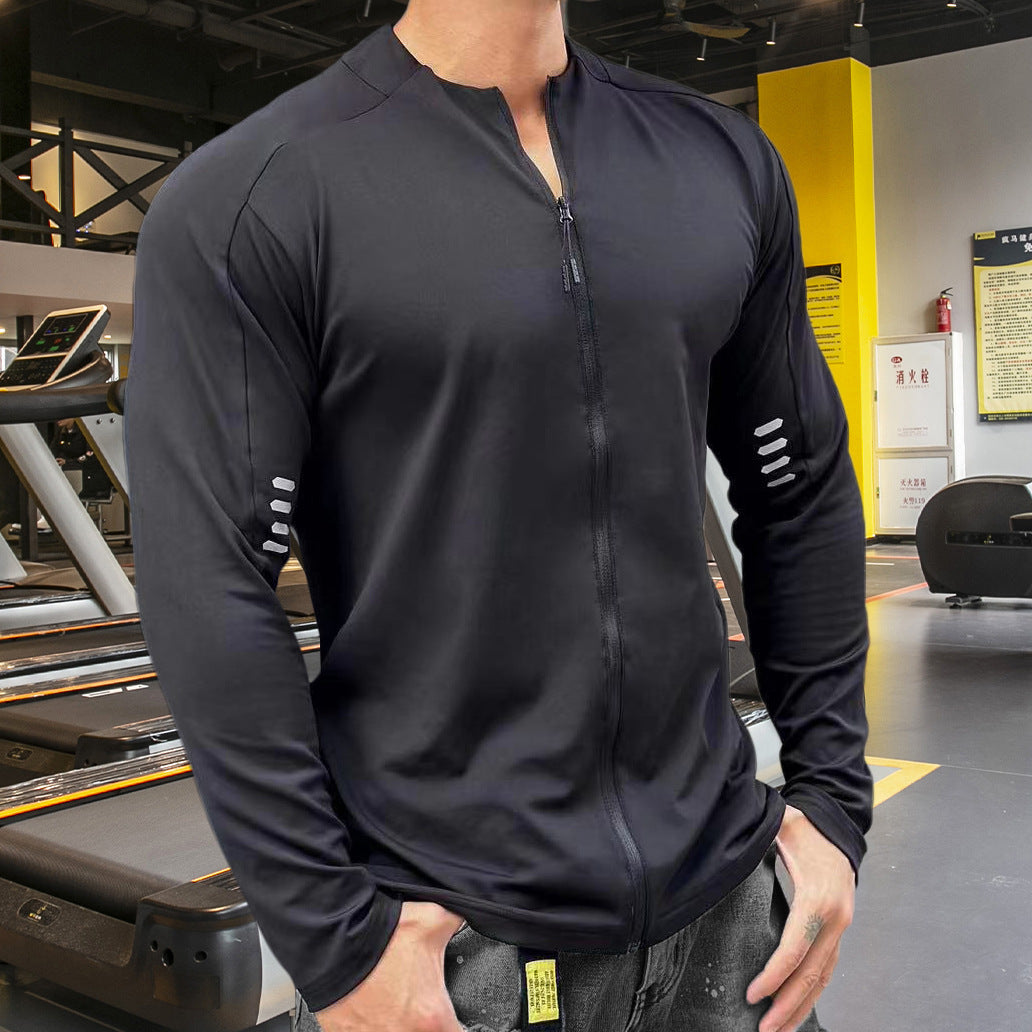 Cross-border New Men's Zipper Long-sleeved Top Training All-match Men's Loose Autumn Sports Long-sleeved T-shirt Breathable Men