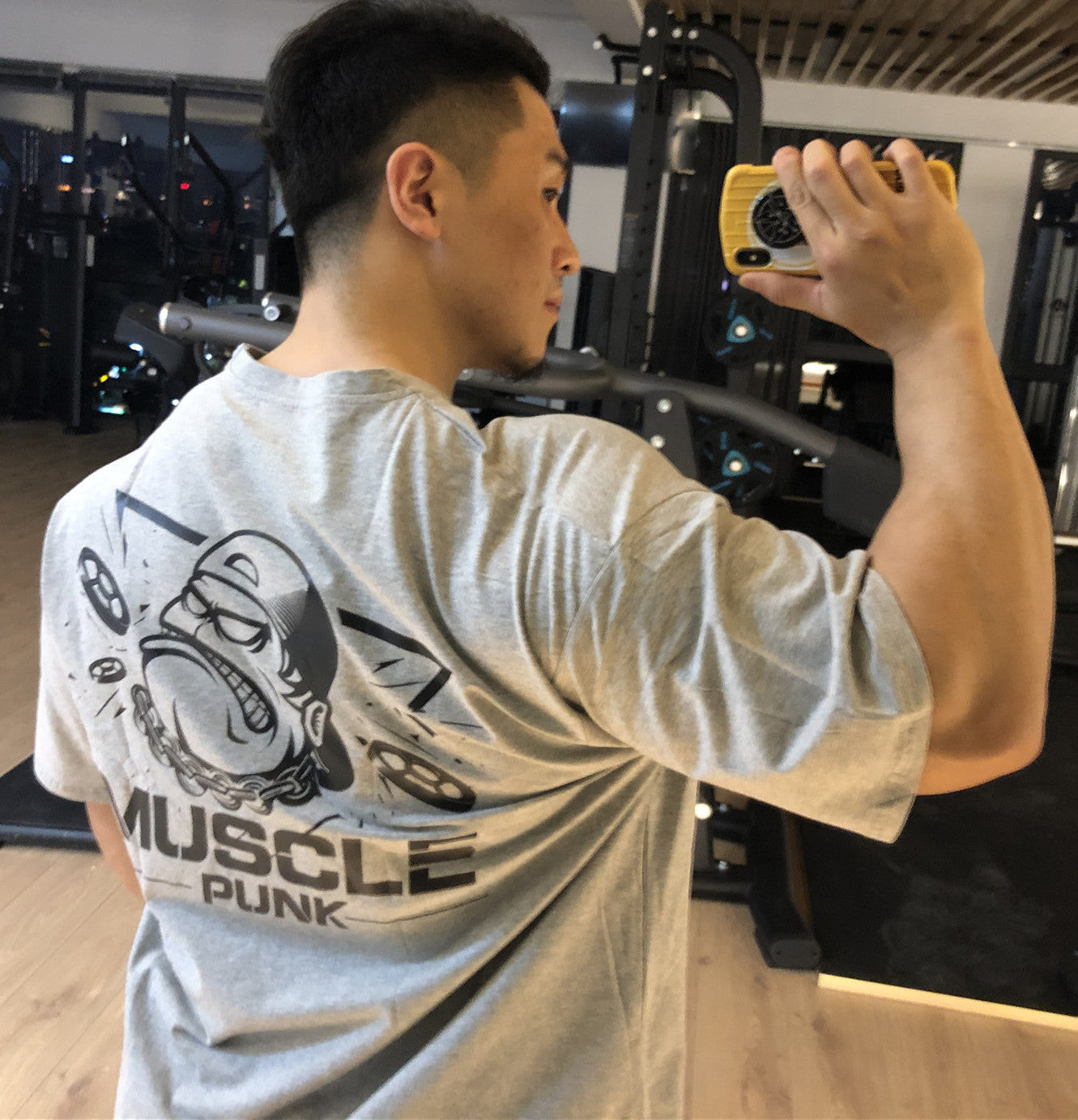 MUSCLE PUNK Original Loose plus size Half-sleeved T-shirt Men's Fashion Brand Printed Fitness Crewneck Top Short-sleeved