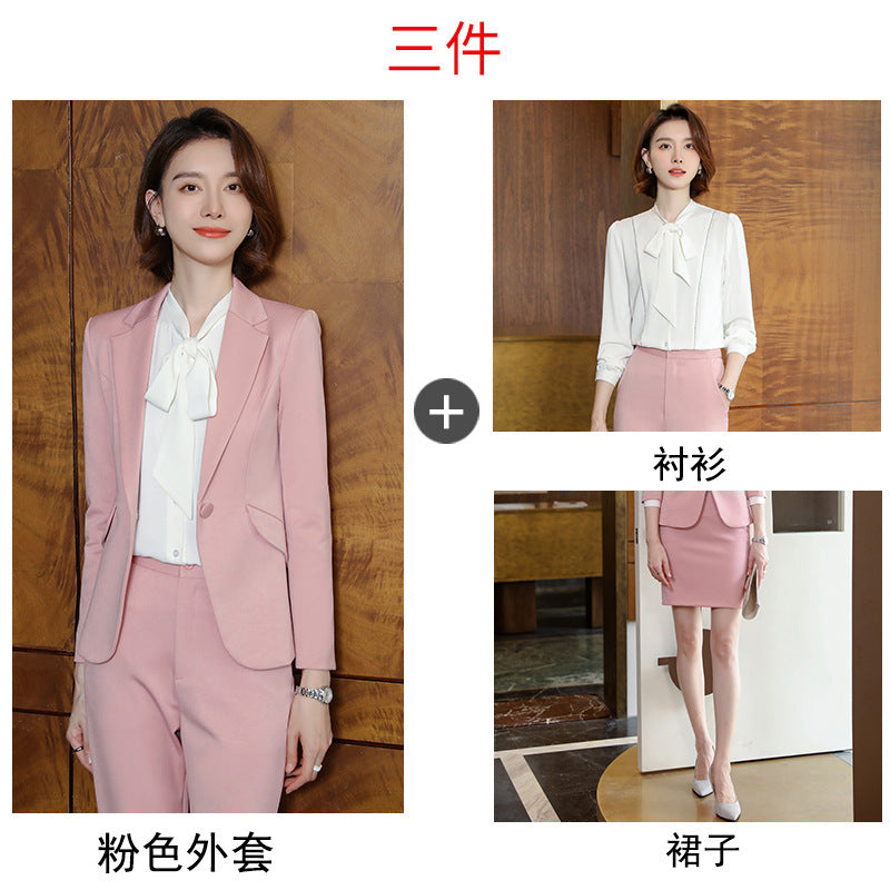 2023 autumn and winter professional style suit female manager professional attire temperament goddess fan sense suit suit pink small suit