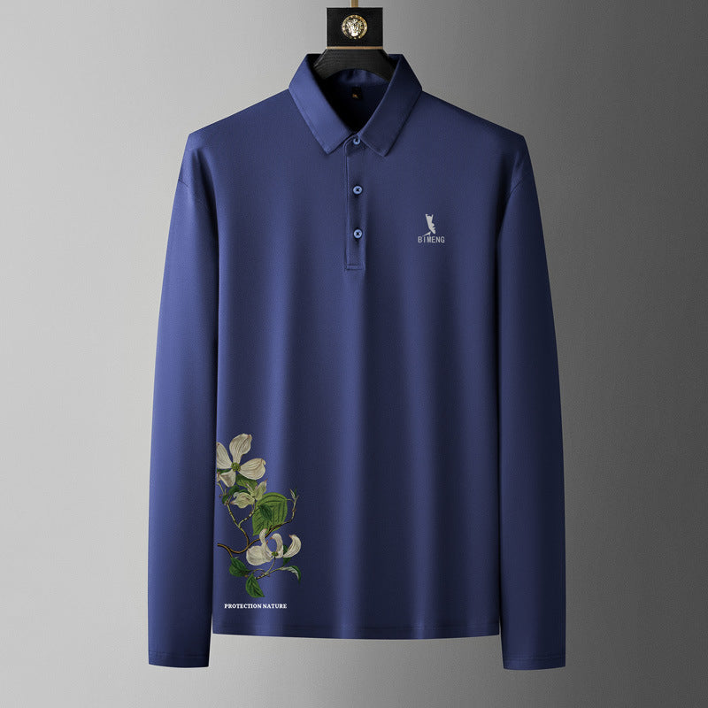 Fat guy lapel long-sleeved T-shirt men's plus size polo shirt fat youth autumn T-shirt bottoming shirt