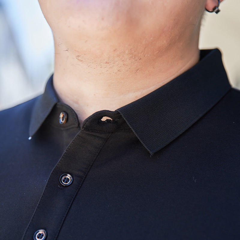 Fat guy lapel long-sleeved T-shirt men's plus size polo shirt fat youth autumn T-shirt bottoming shirt