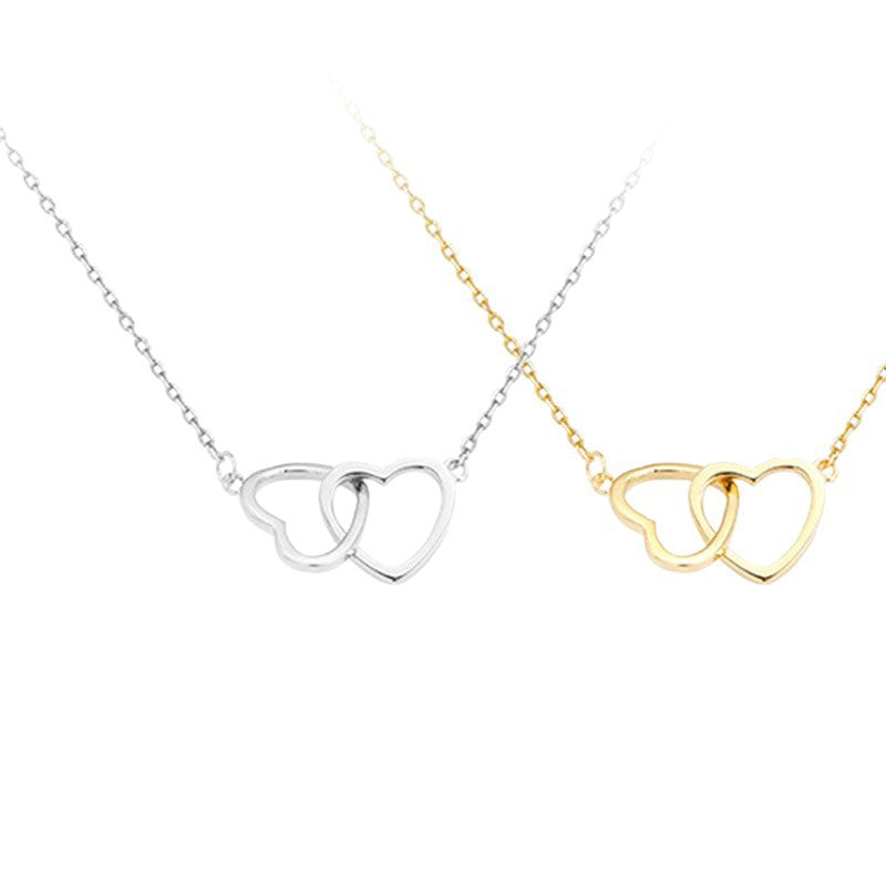 Japanese and Korean Style Ins Cold Style Metal Alloy Peach Heart Double Heart Necklace Women's Ring-Link Small Love Necklace