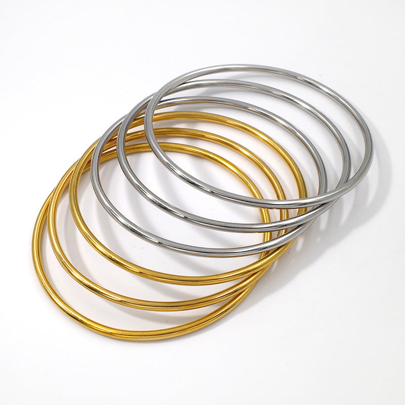 Cross-Border Round Simple Bracelet Titanium Steel Non-Fading Jewelry Light Luxury High-End Coil Bracelet Stainless Steel Jewelry