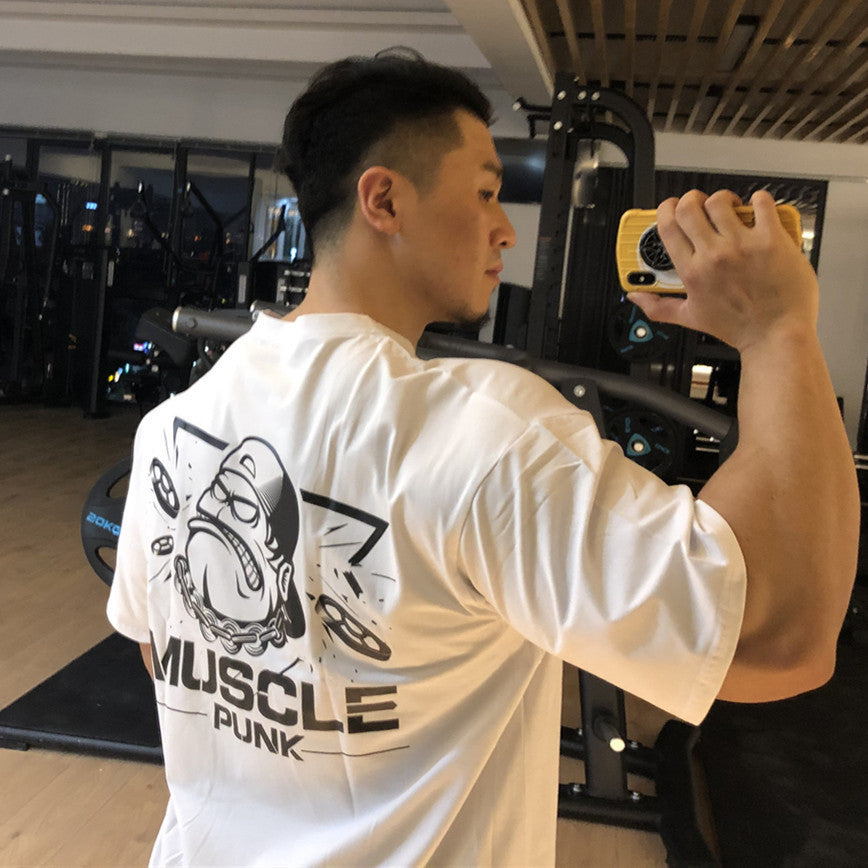 MUSCLE PUNK Original Loose plus size Half-sleeved T-shirt Men's Fashion Brand Printed Fitness Crewneck Top Short-sleeved