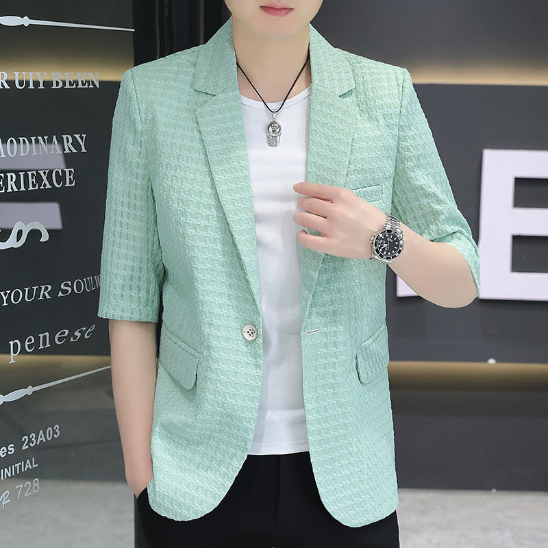Summer half sleeve thin suit Korean style men's half sleeve fashionable fashionable jacket slim fit trendy summer small suit