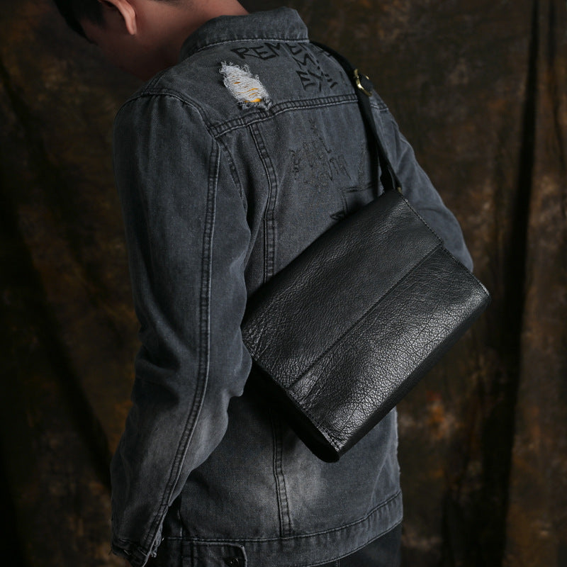 Ancient Trendy Guest Genuine Leather Men's Bag Single Shoulder Crossbody Bag Handmade Cowhide Backpack Simple Small Bag Crazy Horse Leather Men's Bag