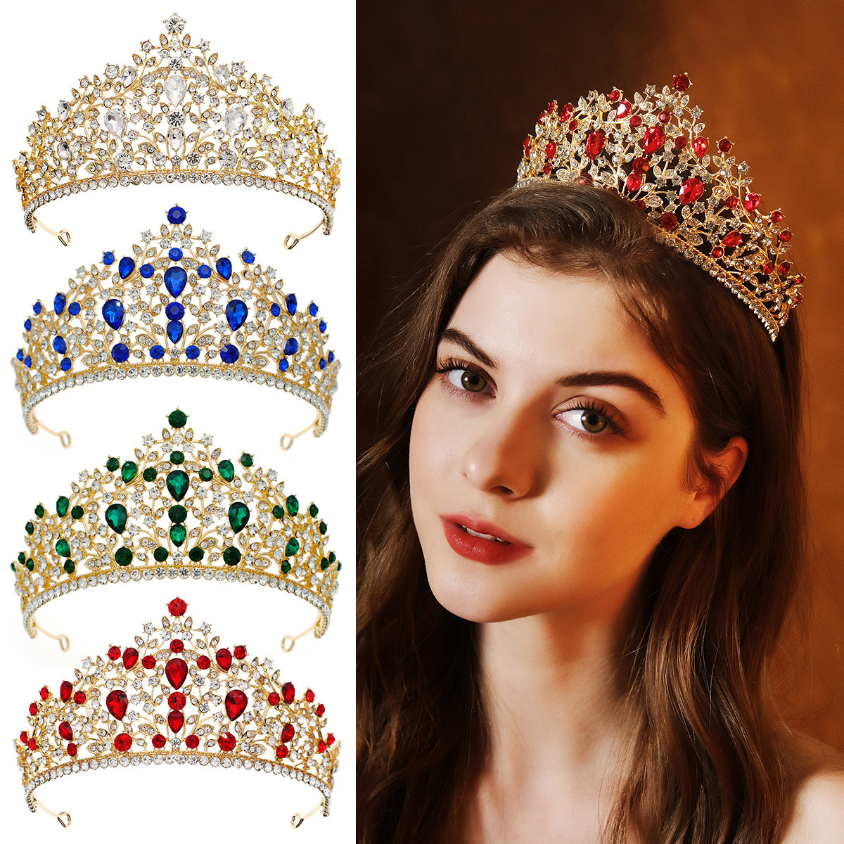 European and American All-match Bride Wedding Hair Accessories Light Luxury Full Diamond Birthday Party Crown Baroque Vintage Rhinestone Crown