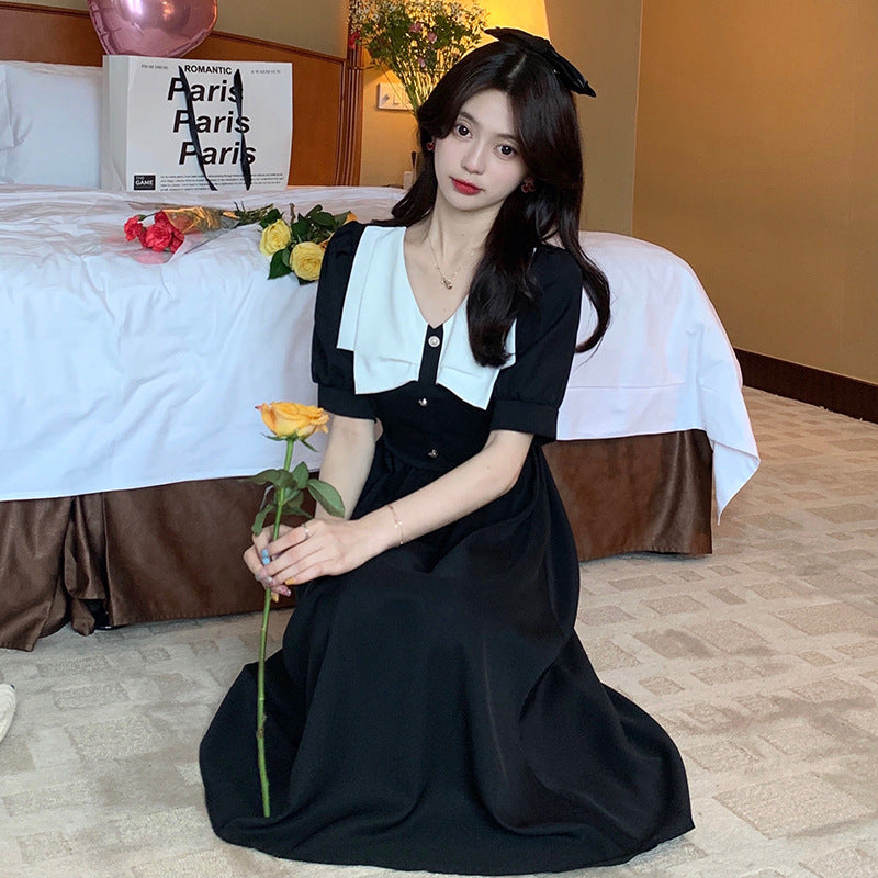 Little Black Dress for Women, 2026 Spring New French Retro Tea Break Hepburn Style Elegant Waist-Slimming Long Dress