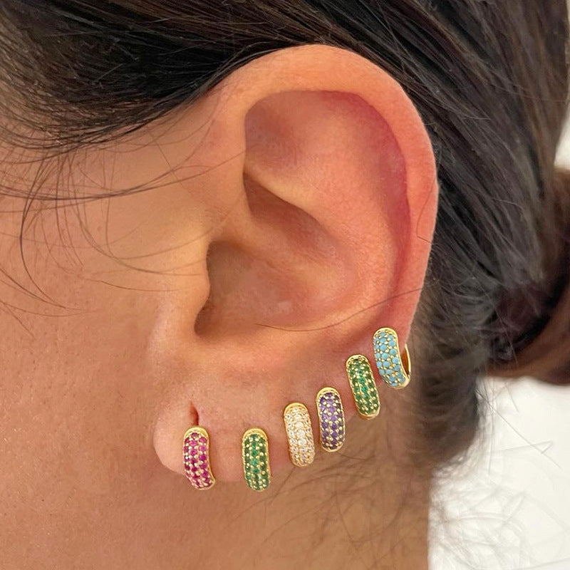 European and American Classic Ins Style Color Zircon Light Luxury Heavy Industry Round Ear Buckle Trendy high quality 24K Gold Plated Earrings