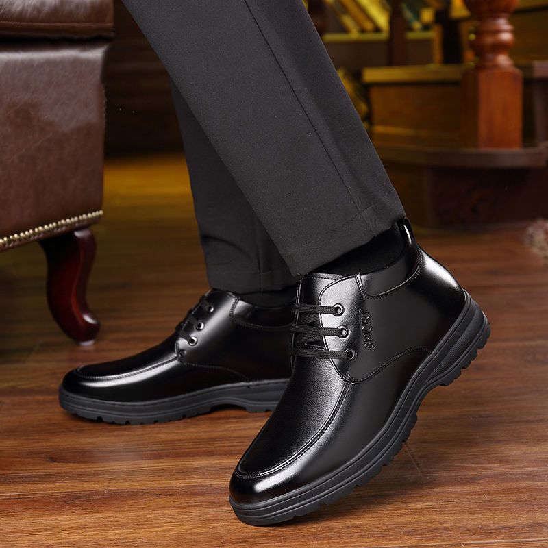 [Genuine leather cowhide] men's cotton shoes winter fleece-lined casual leather shoes non-slip waterproof middle-aged and elderly dad shoes