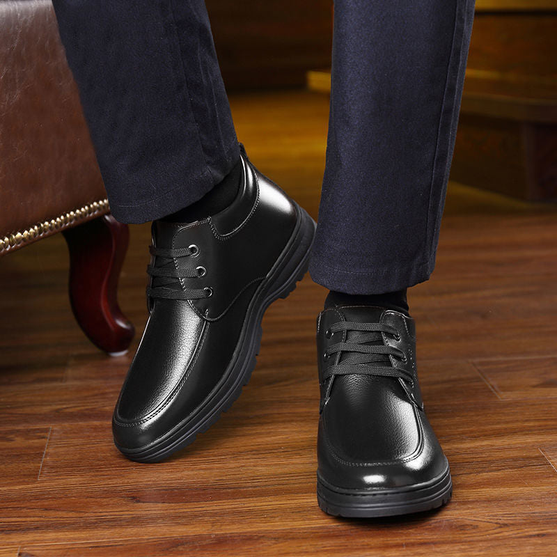 [Genuine leather cowhide] men's cotton shoes winter fleece-lined casual leather shoes non-slip waterproof middle-aged and elderly dad shoes