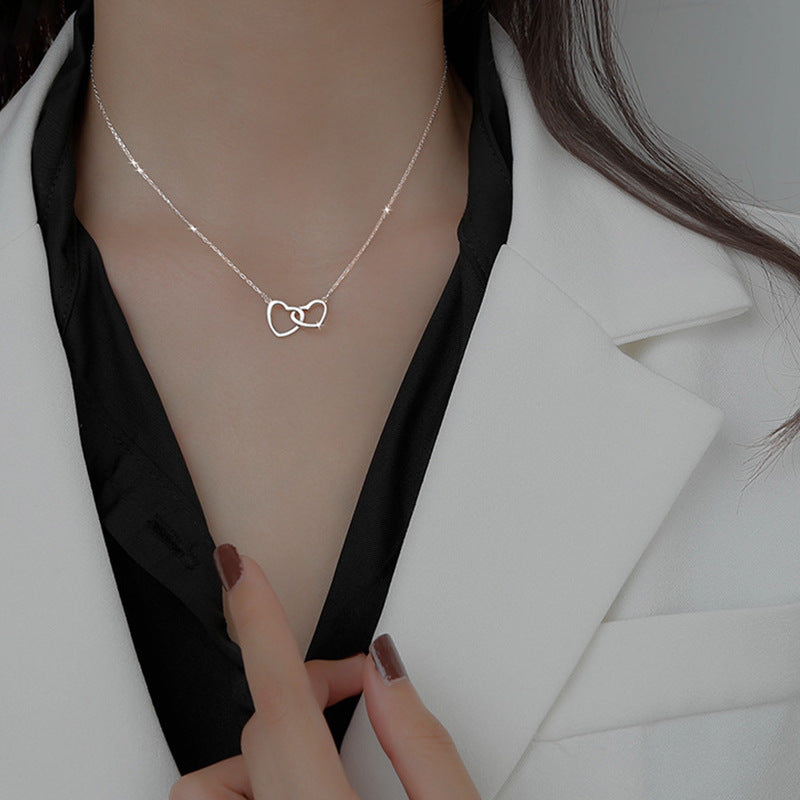 Japanese and Korean Style Ins Cold Style Metal Alloy Peach Heart Double Heart Necklace Women's Ring-Link Small Love Necklace