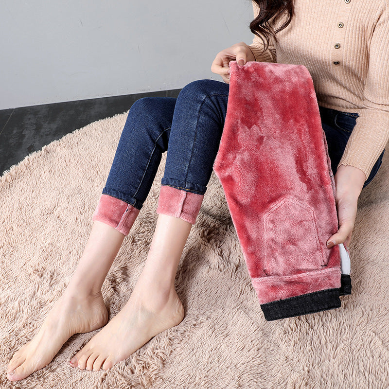 High Waist Jeans Women's Trousers Spring and Autumn 2023 New Winter Fleece-lined Slim-fit Slimming Pencil Pants Thick