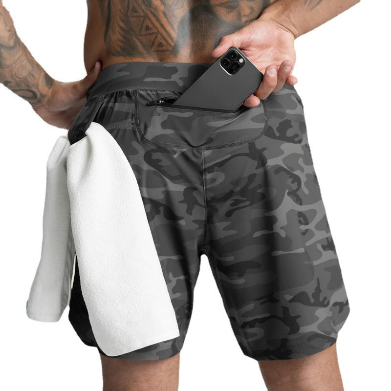 Crazy muscle men's shorts single layer woven quick-drying solid color running fitness sports casual American fifth pants
