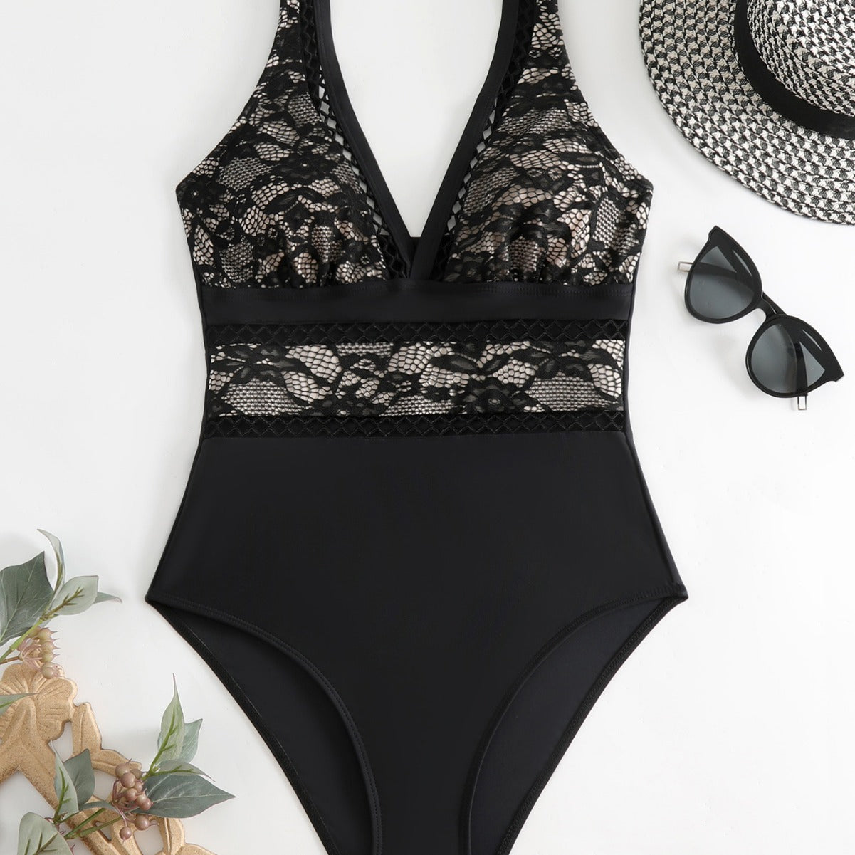 New Sexy Solid Color Backless Bikini, Transparent Mesh Swimsuit, European and American Amazon One-Piece Swimsuit for Women, Cross-Border Bikini
