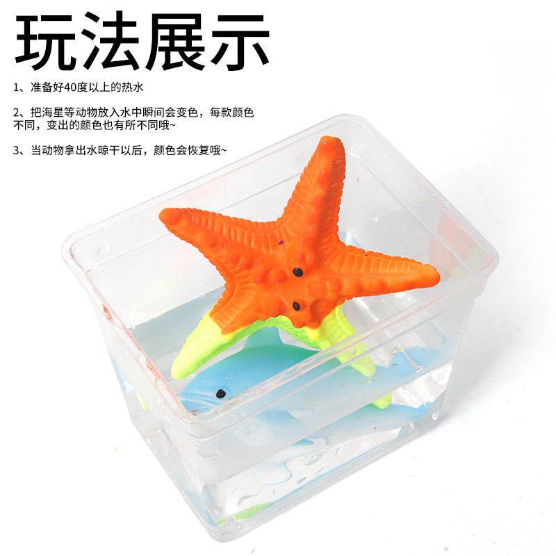 Cross-border new temperature-variable marine animal model meets warm water color change dolphin shark starfish model toy wholesale