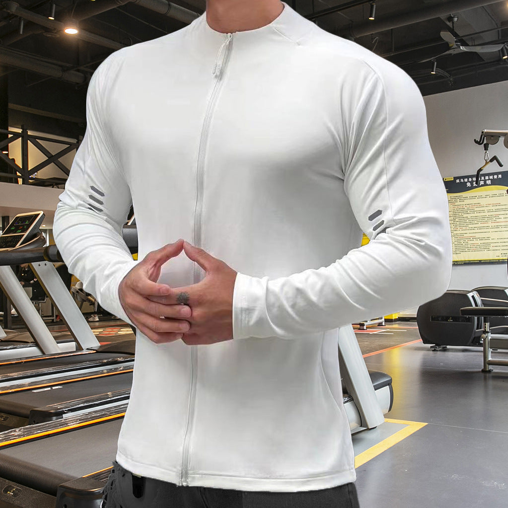 Cross-border New Men's Zipper Long-sleeved Top Training All-match Men's Loose Autumn Sports Long-sleeved T-shirt Breathable Men
