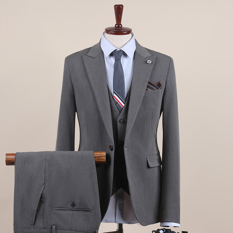 Men's Suit One-Button Three-Piece Set Wedding Groomsman Tuxedo Small Suit Men's Business Formal Wear