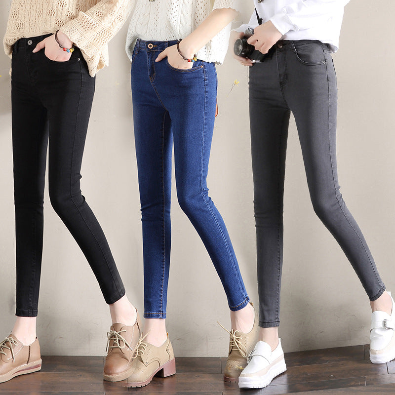 Dark Blue Jeans Women's 2023 New Summer High Waist Summer Thin Stretch Slim-Fit Small Feet Nine-point Tight
