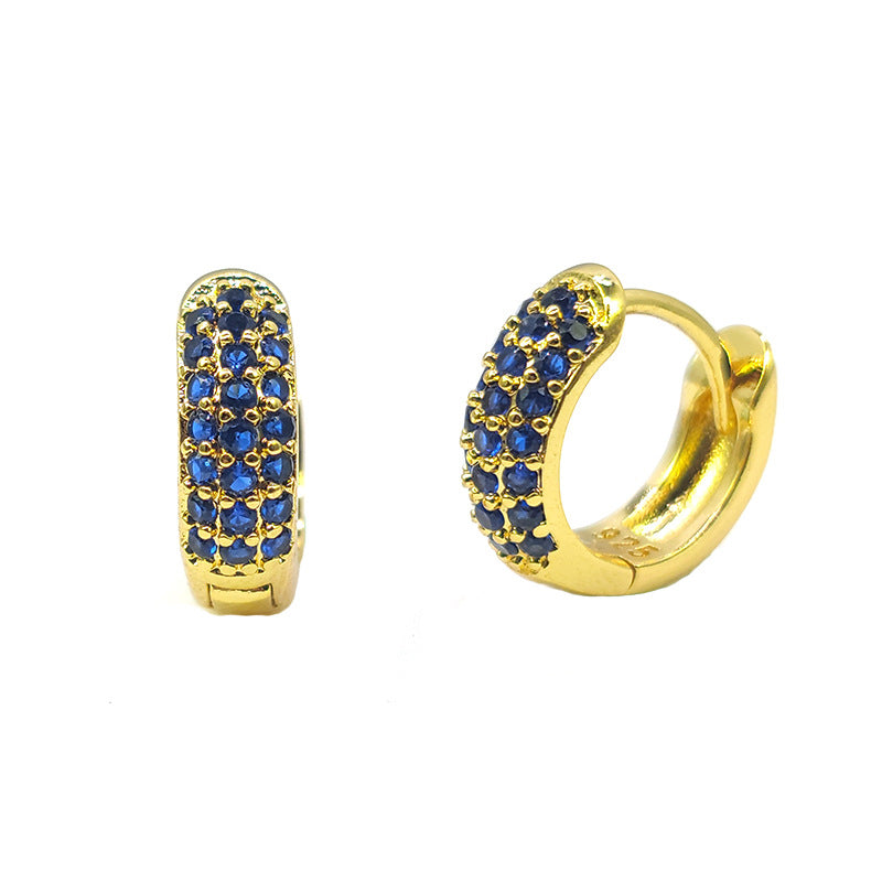 European and American Classic Ins Style Color Zircon Light Luxury Heavy Industry Round Ear Buckle Trendy high quality 24K Gold Plated Earrings