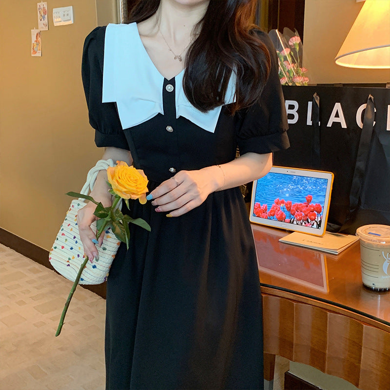 Little Black Dress for Women, 2026 Spring New French Retro Tea Break Hepburn Style Elegant Waist-Slimming Long Dress