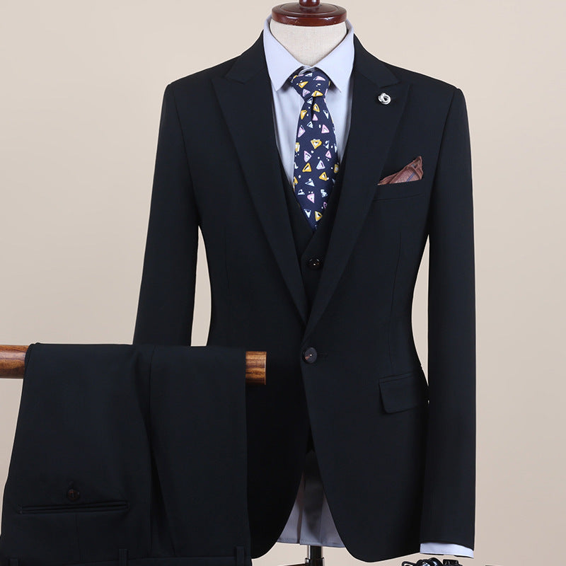 Men's Suit One-Button Three-Piece Set Wedding Groomsman Tuxedo Small Suit Men's Business Formal Wear