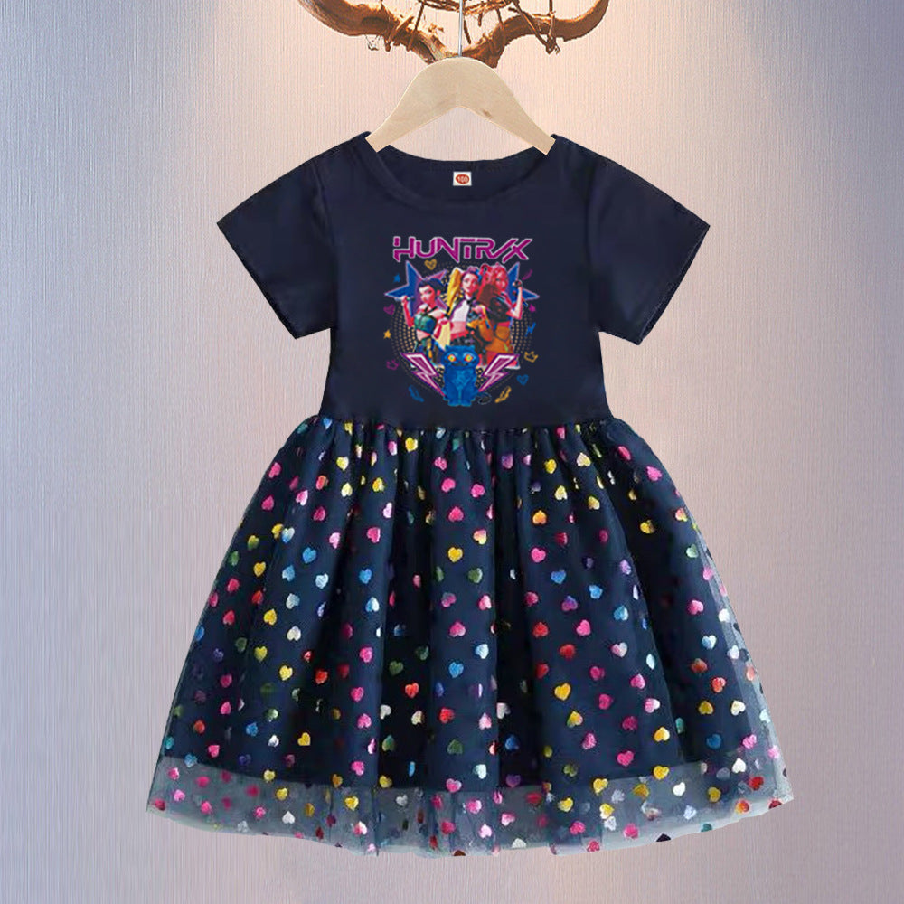 New Girls Dress Summer Short-Sleeved Princess Dress Children's Clothing Children's Gauze Skirt Girl Skirt Hunter Witch Group