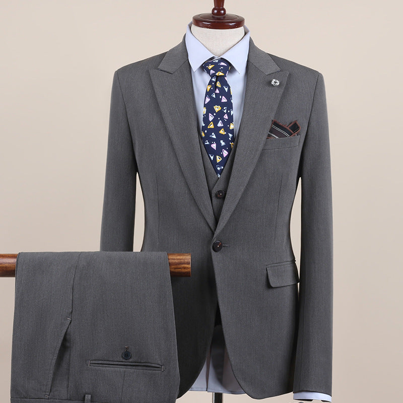 Men's Suit One-Button Three-Piece Set Wedding Groomsman Tuxedo Small Suit Men's Business Formal Wear