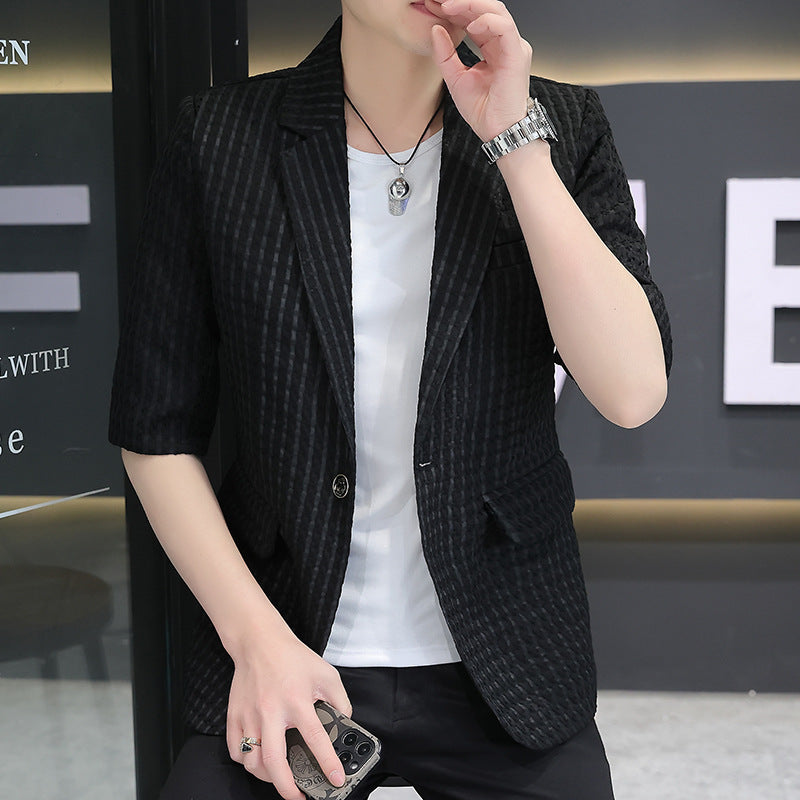 Summer half sleeve thin suit Korean style men's half sleeve fashionable fashionable jacket slim fit trendy summer small suit